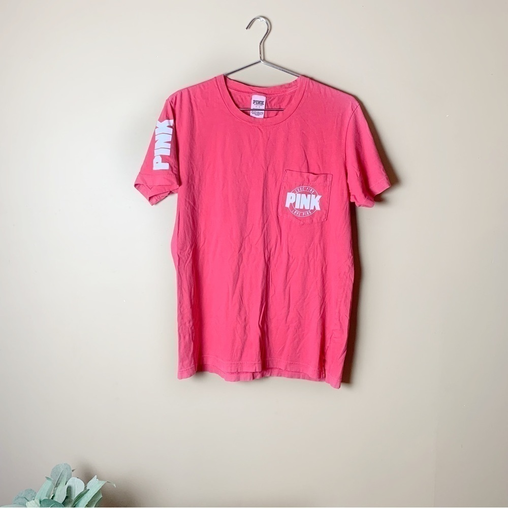 [Pink Victoria's Secret] Pink Graphic Short Sleeve Pocket T-Shirt